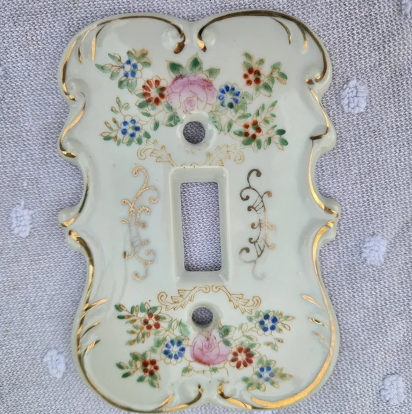 VTG Set of 5 Arnart Japan Porcelain Floral Light Switch Covers | Gold Gilt S7310 - Picture 7 of 14